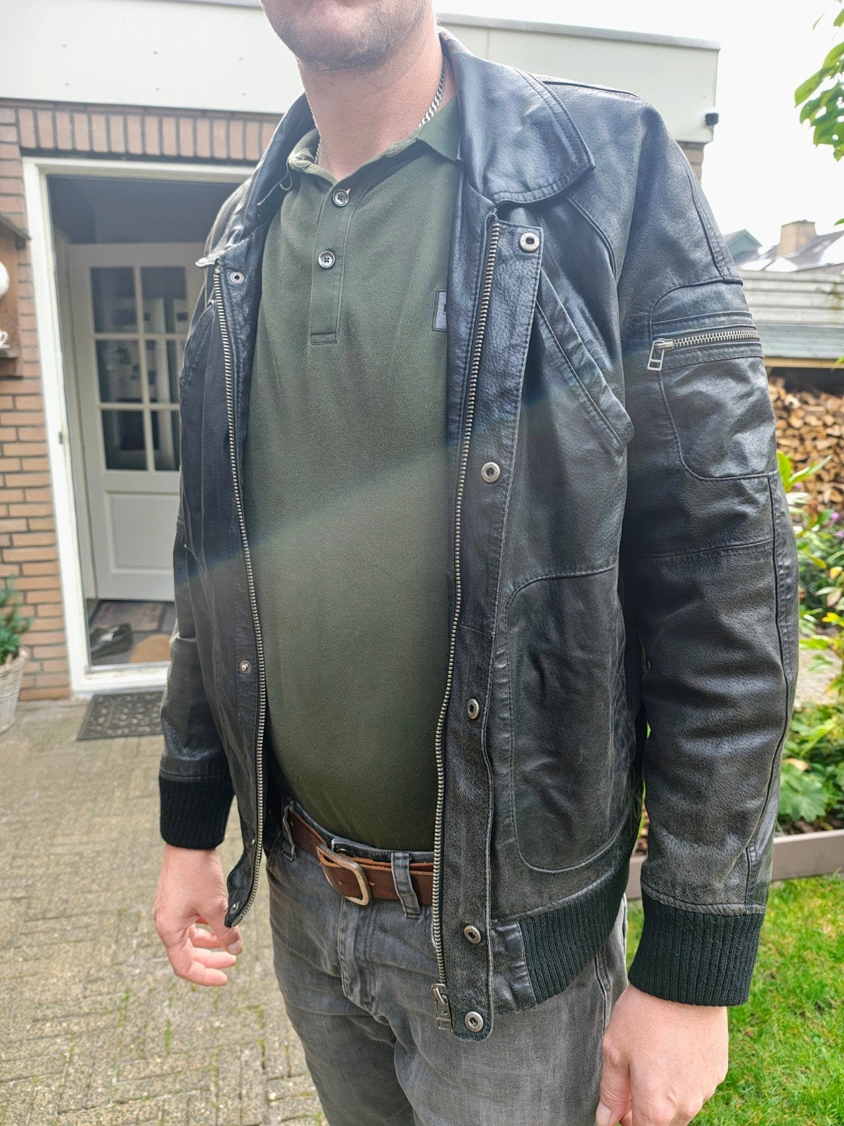 Zware kwaliteit echt lederen jas, Heren, Maat L, 52 - 54, Maat 52/54 (L), Assen, Leren jacket, Zwart