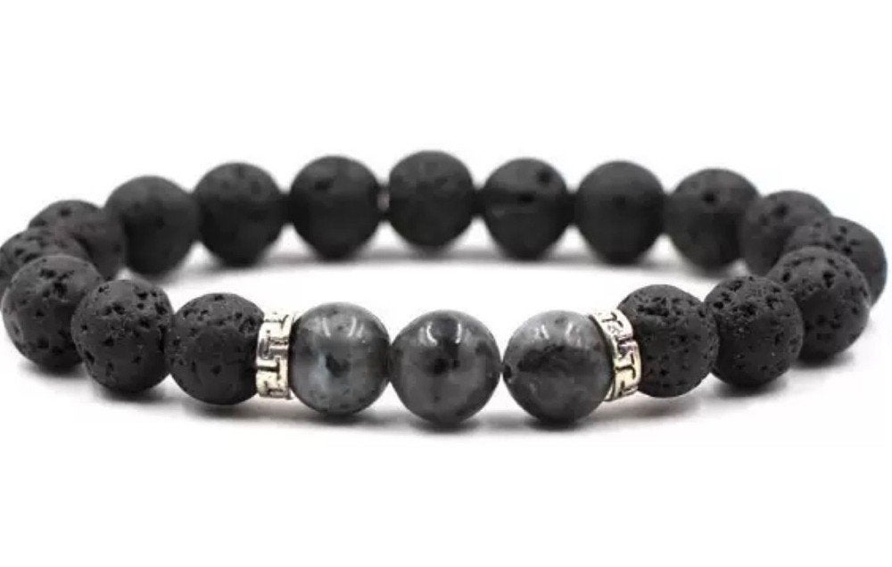 Armband van lava en larvikiet - maat naar wens, Info.adorabeads@gmail.com, Adorabeads, Nieuw, Ophalen of Verzenden