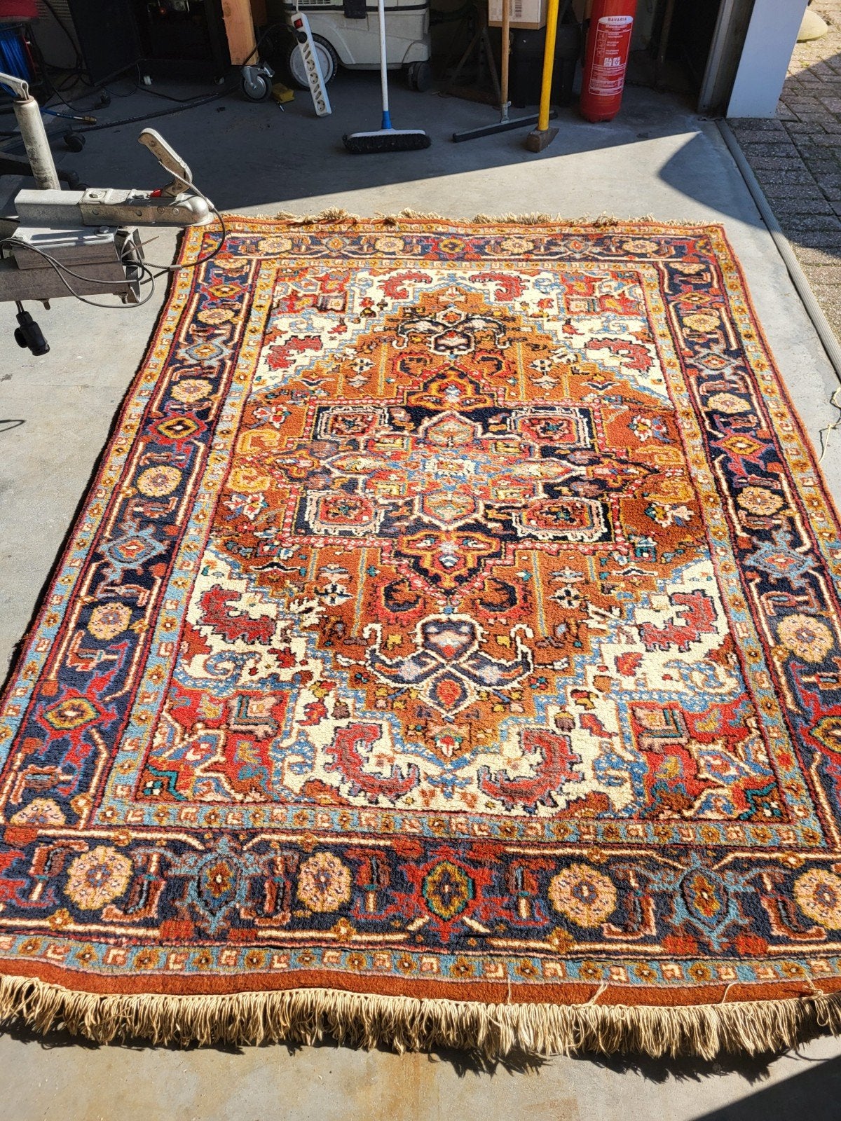 Handgeknoopt tapijt uit India, 224x166cm, Ophalen, Gebruikt, 150 tot 200 cm, 200 cm of meer