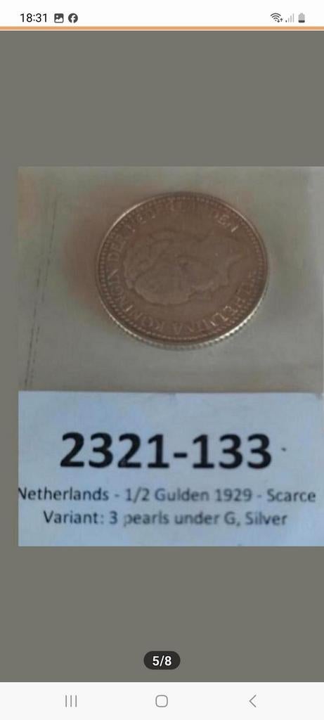 HALVE GULDEN 1929 B KAVEL NR 293, ½ gulden, Verzenden, Zilver, Koningin Wilhelmina
