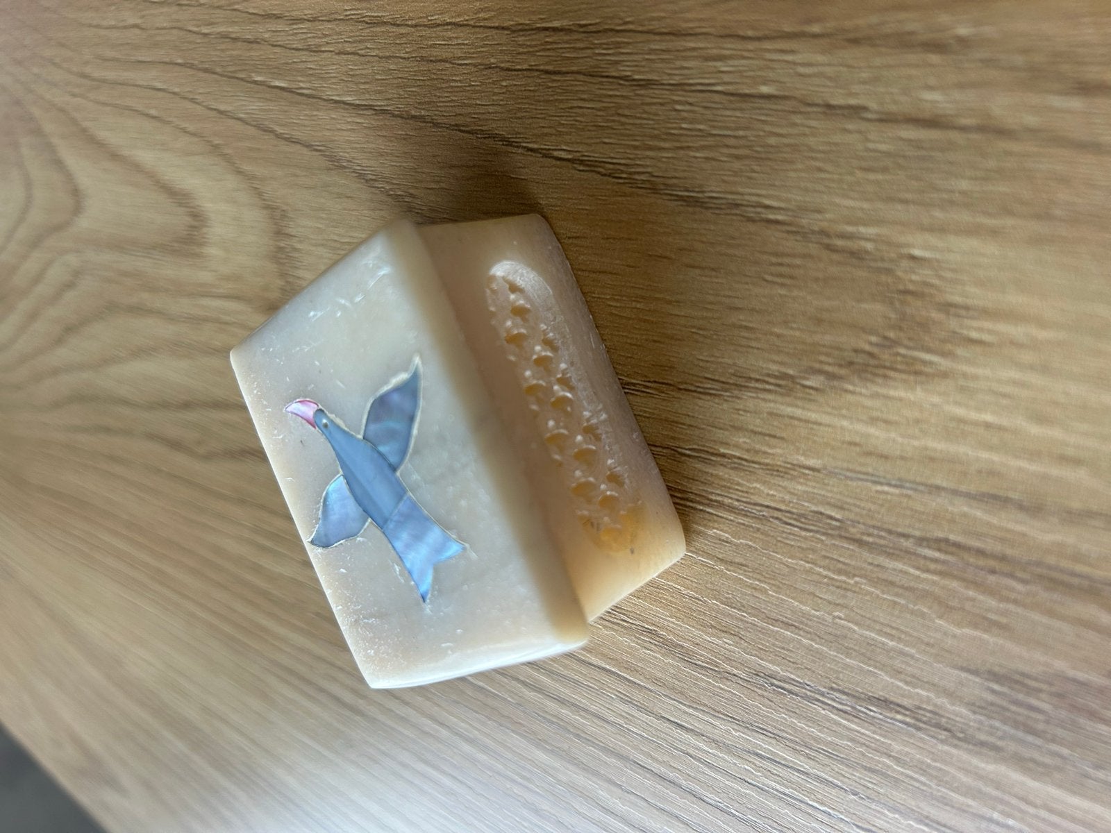 Vintage zeepstenen doosje met vogel inlegwerk, Ophalen of Verzenden