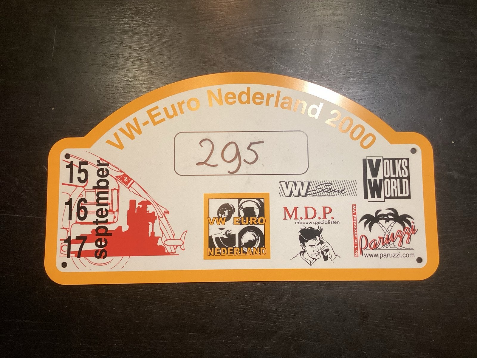VW-Euro Nederland 2000 Rallyplaat - Biddinghuizen Nummer 295, Ophalen of Verzenden, Gebruikt, Auto's