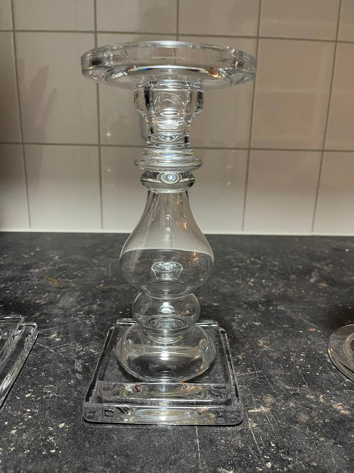 Glazen kandelaar - Set van 3, Huis en Inrichting, Woonaccessoires | Kandelaars en Kaarsen, Ophalen, Zo goed als nieuw, Glas, Kandelaar