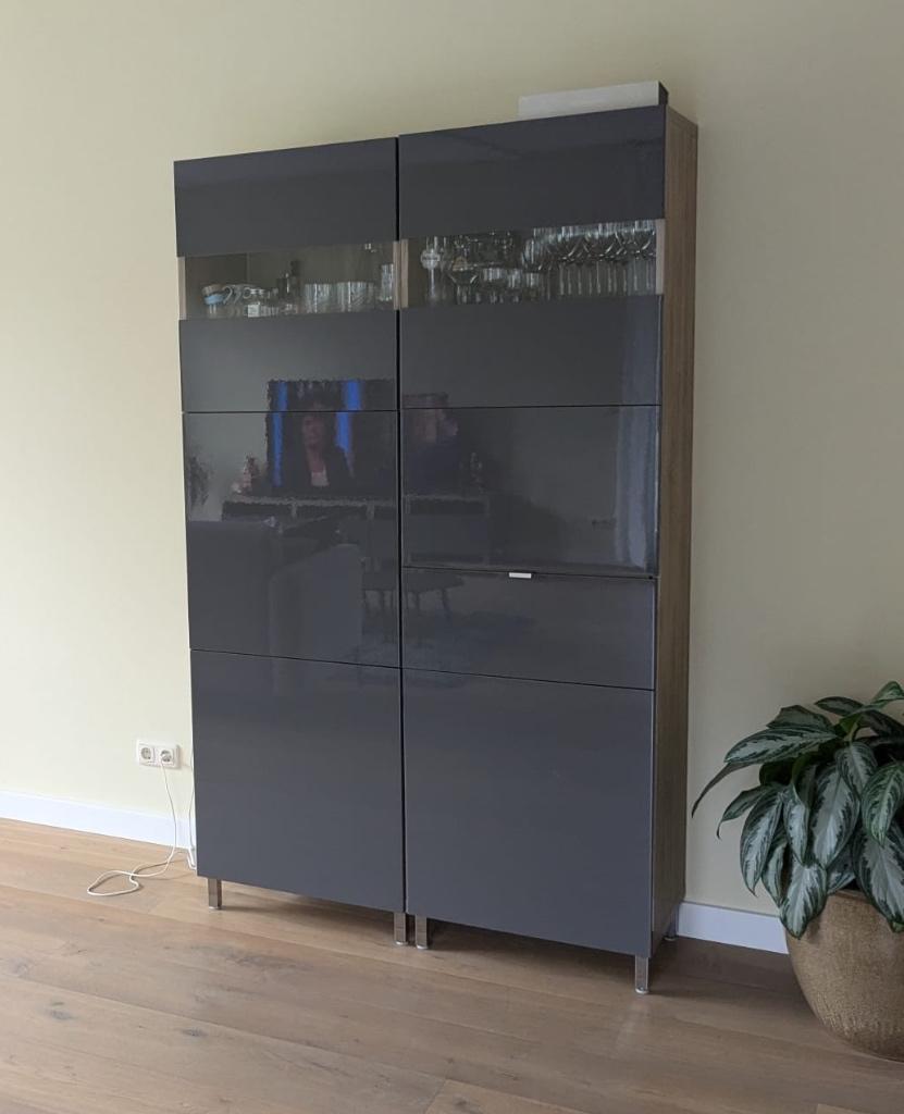 Ikea Besta frontjes hoogglans grijs, Huis en Inrichting, Kasten | Buffetkasten, Ophalen, Kunststof, Gebruikt, 100 tot 150 cm