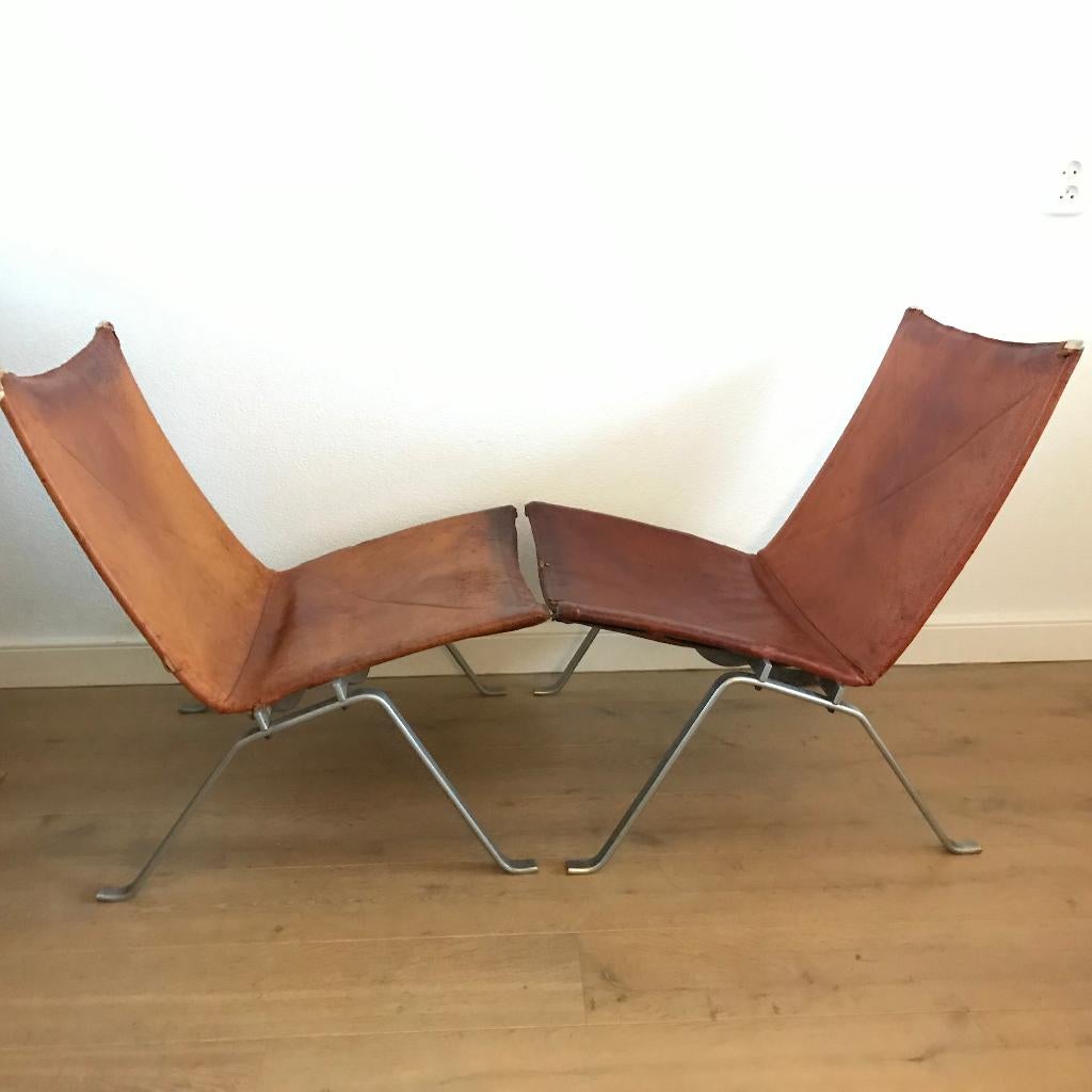 2 Poul Kjaerholm Kold Christensen PK22 chairs fauteuils, Gebruikt, 75 tot 100 cm, Ophalen of Verzenden, Nvt