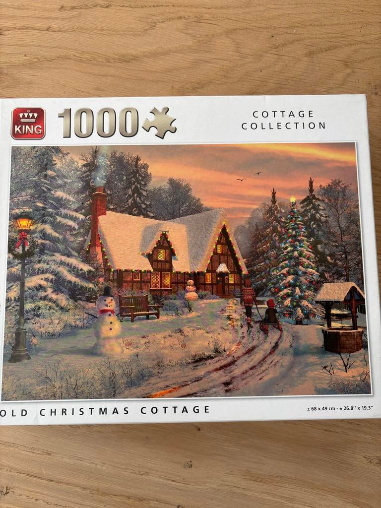 King Legpuzzel 1000 stukjes - Old Christmas Cottage, Ophalen of Verzenden, 500 t/m 1500 stukjes, Nieuw, Legpuzzel