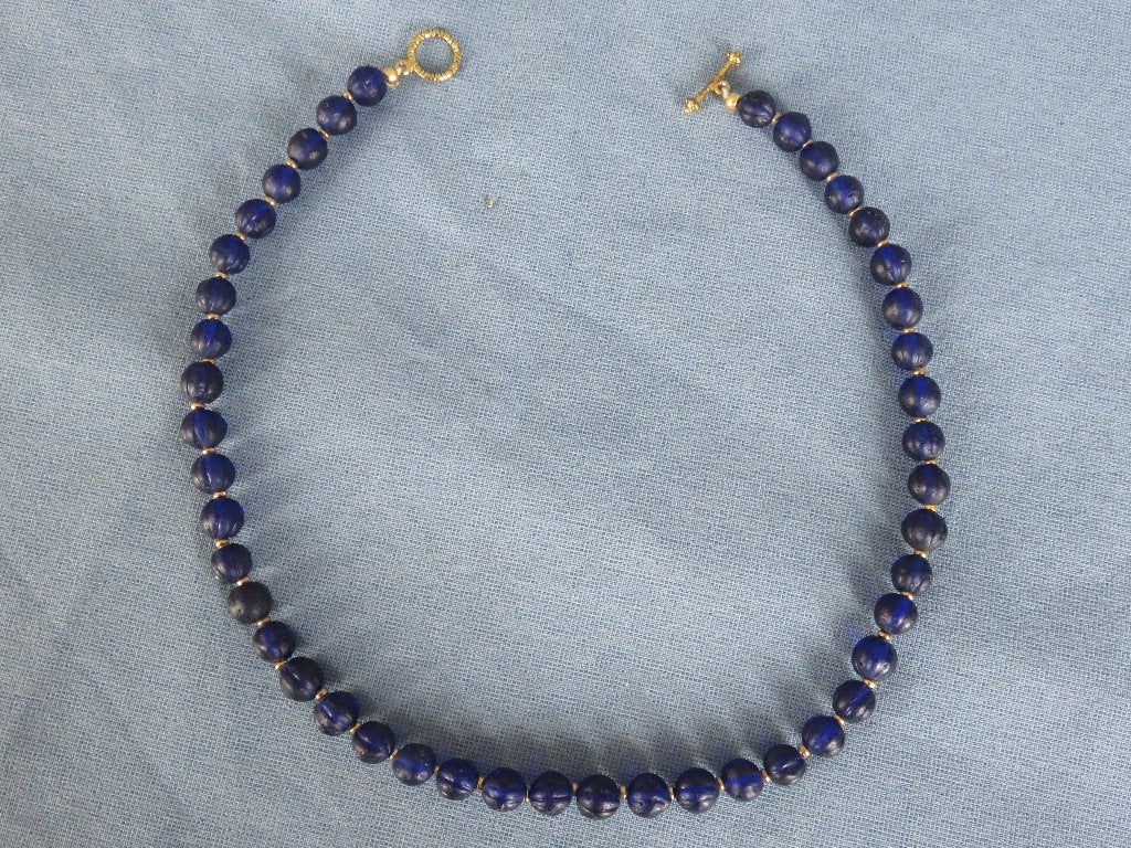 Ketting van blauwe glas slaven meloen kralen - 19e eeuw, Sieraden, Tassen en Uiterlijk, Ophalen of Verzenden, Overige materialen