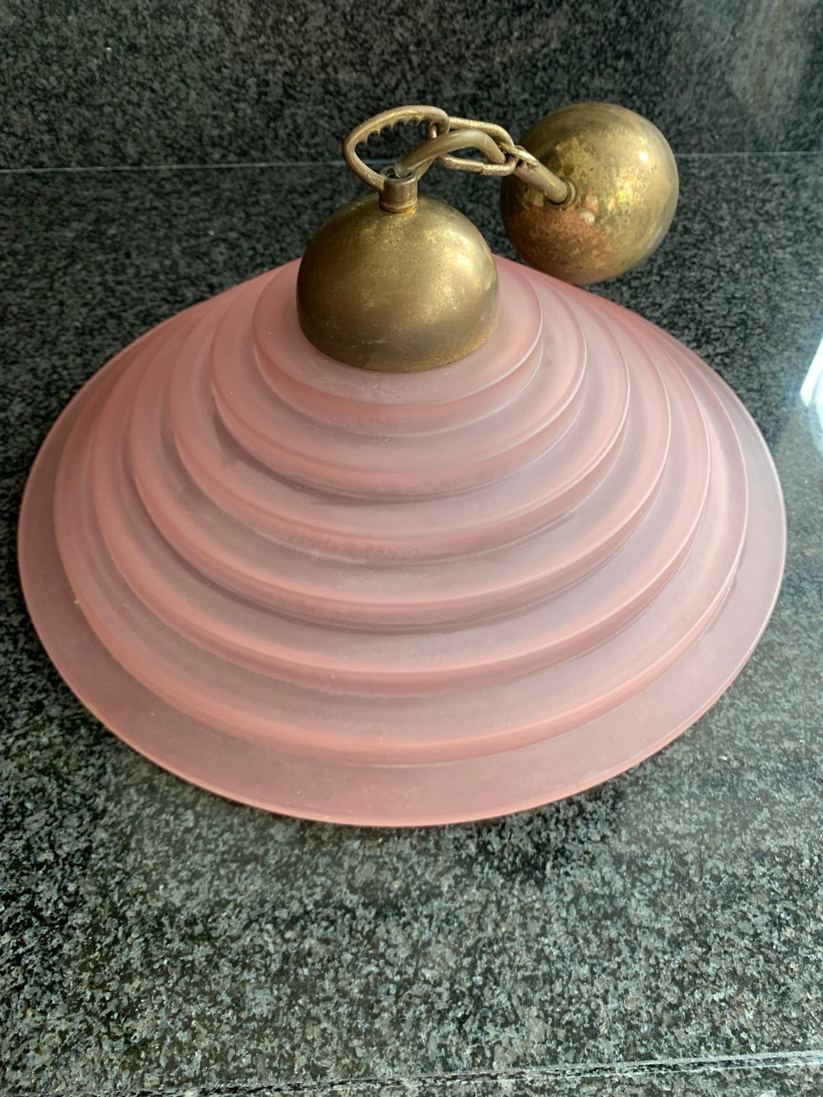 Vintage Art Deco Plafondlamp Roze Glas, Antiek en Kunst, Ophalen