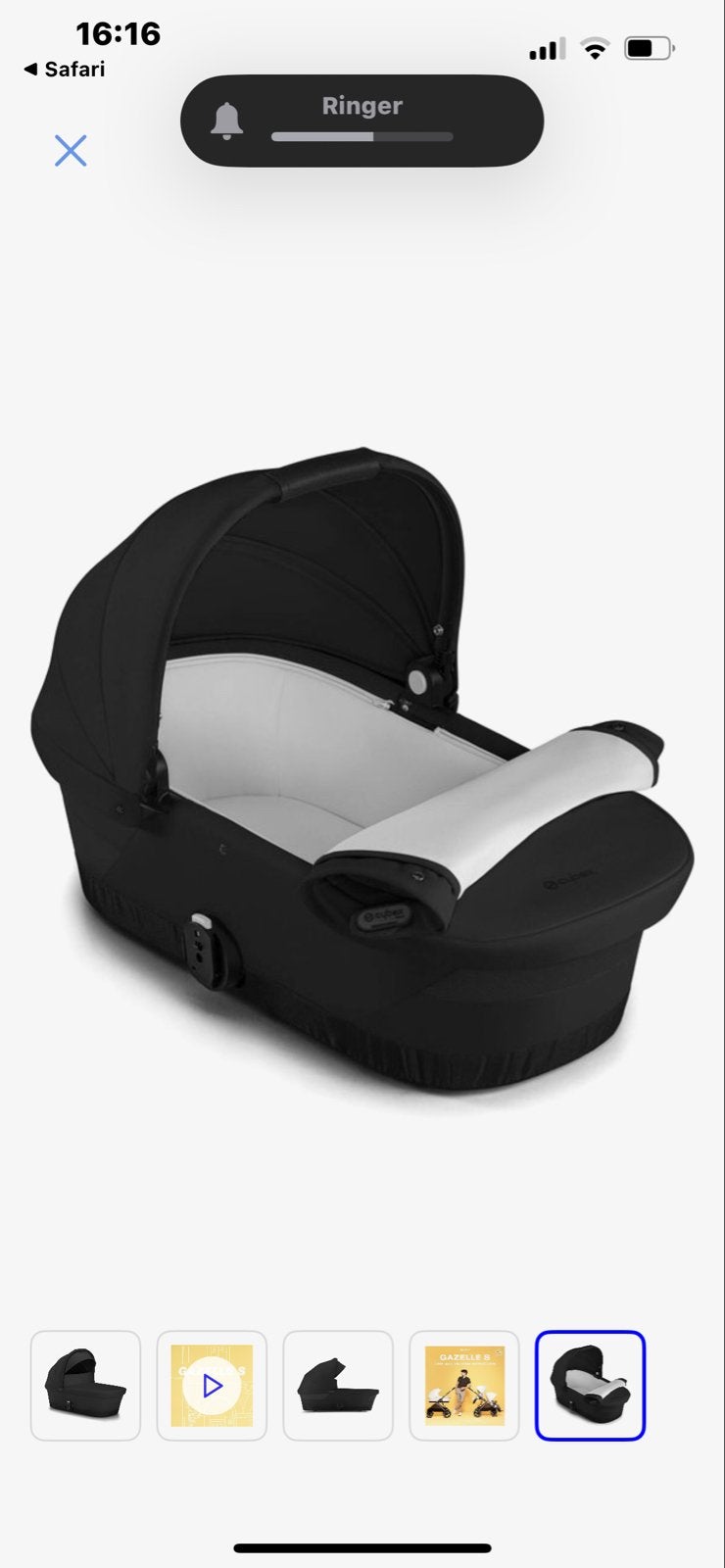 Cybex Gazelle S Carry Cot - Zwart, Kinderen en Baby's, Kinderwagens en Combinaties, Ophalen of Verzenden, Zo goed als nieuw, Met reiswieg