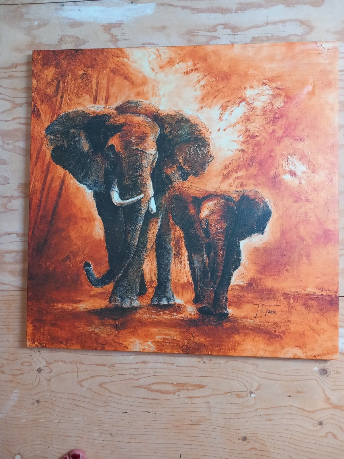 Canvas print olifanten 60x60 cm, Ophalen, Gebruikt, 50 tot 75 cm, Print