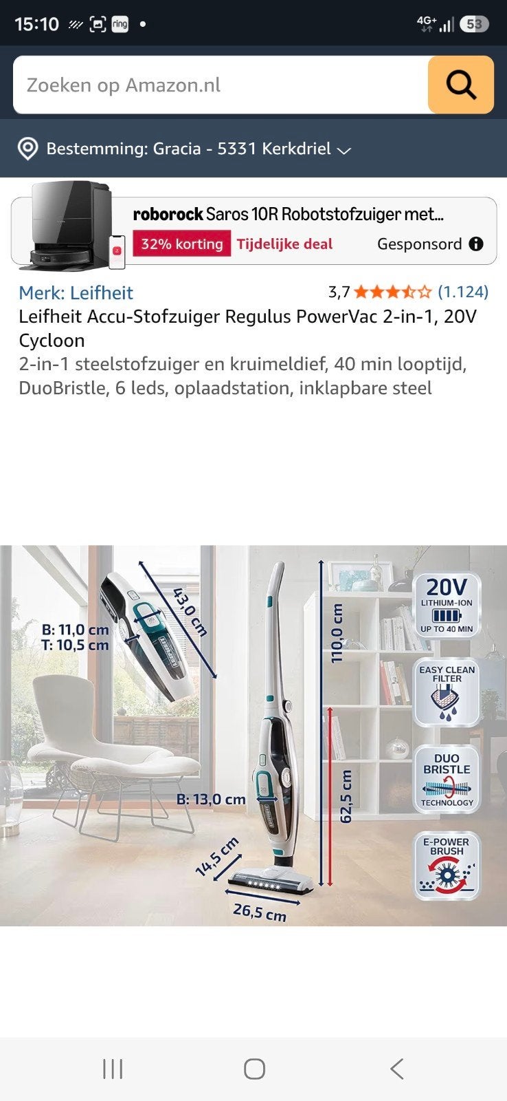 Leifheit Accu-Stofzuiger RegulusPowerVac 2-in-1, 20V Cycloon, Overige merken, Draadloos, Ophalen of Verzenden, Zo goed als nieuw