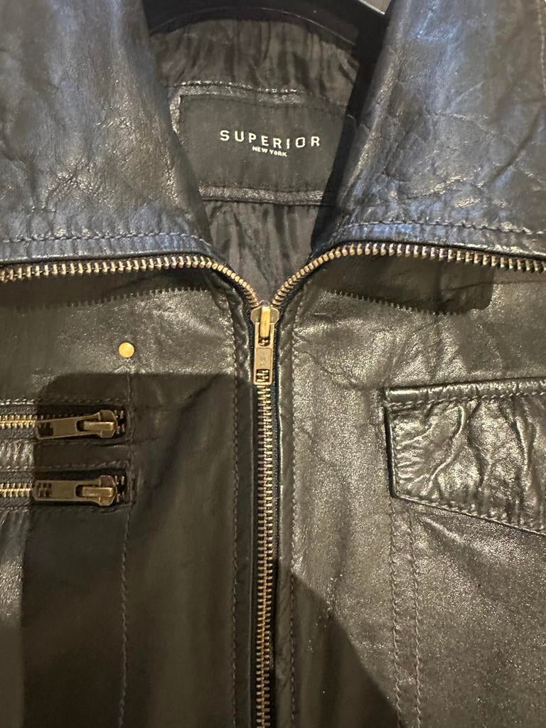 Zwarte leren jas Superior New York - Maat L, Ophalen of Verzenden, Gedragen, Maat 42/44 (L), Zwart
