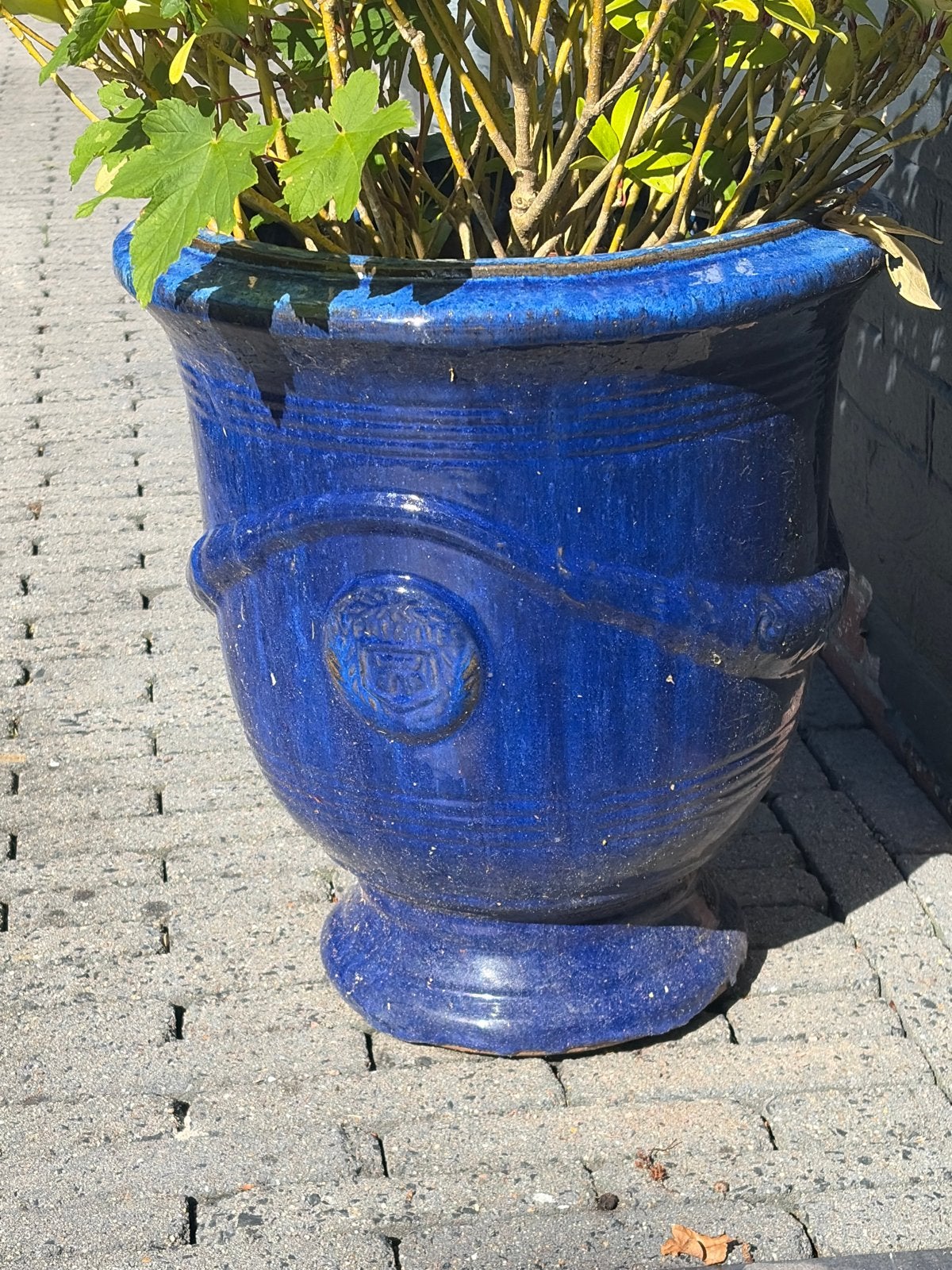 3 Blauwe geglazuurde Anduze pot 'Falling Blue' - 19L, Ophalen, Balkon, 40 cm of meer, Rond