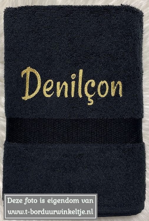 Handdoek Zwart geborduurd met naam, Ophalen of Verzenden, Nieuw, Zwart, Handdoek