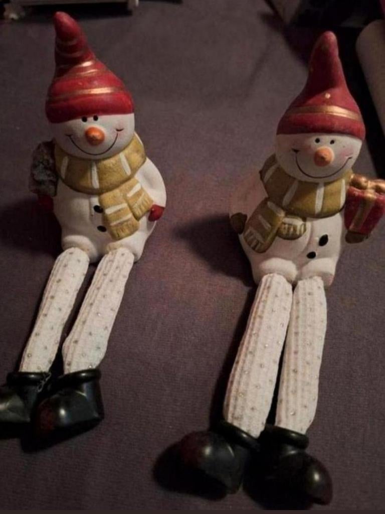 2x sneeuwpop beeld met stoffen benen, Diversen, Kerst, Ophalen, Nieuw