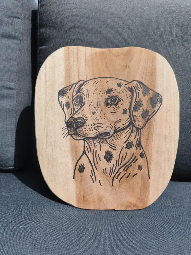 Handgemaakte Dalmatiër hond op houten plank, Antiek en Kunst, Kunst | Beelden en Houtsnijwerken, Ophalen of Verzenden, Wanddecoratie