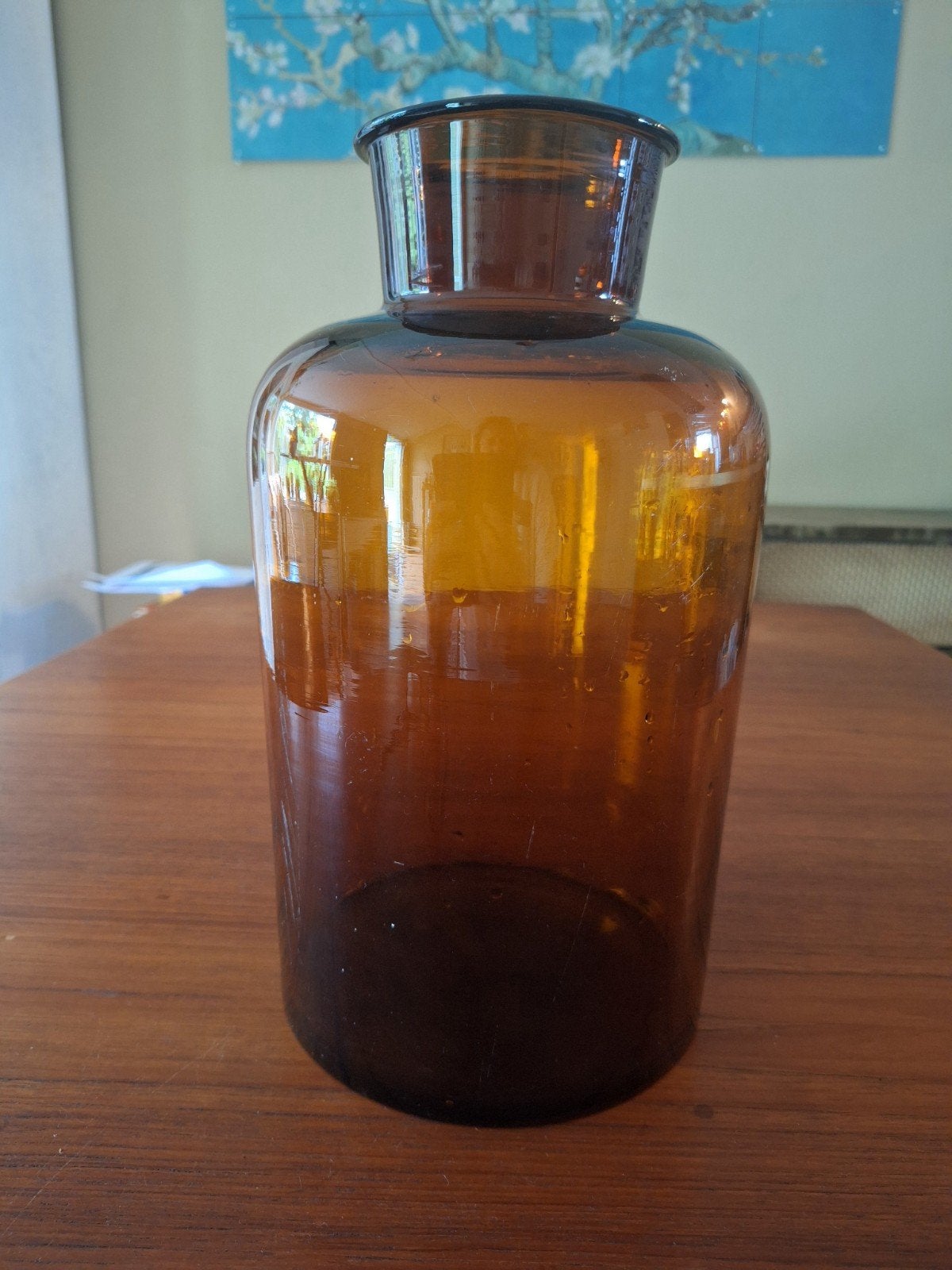 Grote antieke apothekersfles, amberkleurig glas, 32 cm, Ophalen of Verzenden