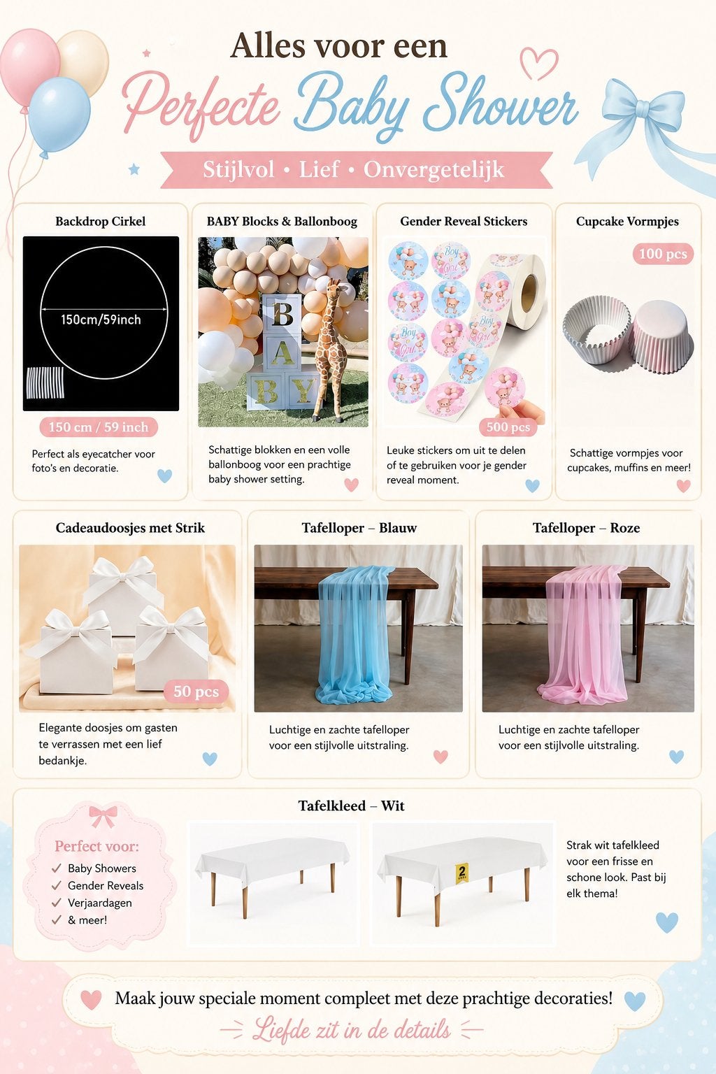 Gender reveal, Ophalen of Verzenden, Zo goed als nieuw, Versiering, Geboorte of Huwelijk