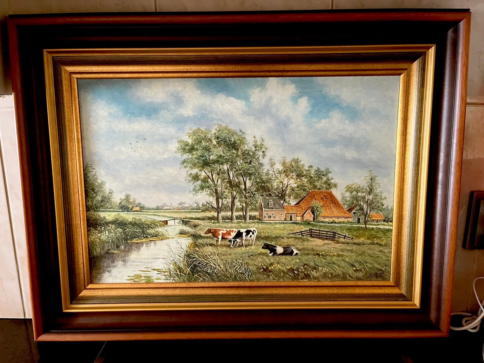 Groot olieverf landschap met koeien schilderij, Ophalen
