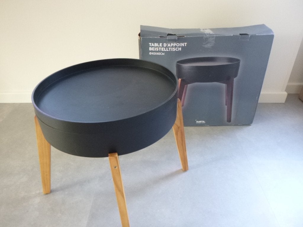 Gusta bijzettafel-dienblad-opbergen, 45x40, hoog 41cm, zgan, Minder dan 45 cm, Minder dan 55 cm, Rond, Ophalen of Verzenden