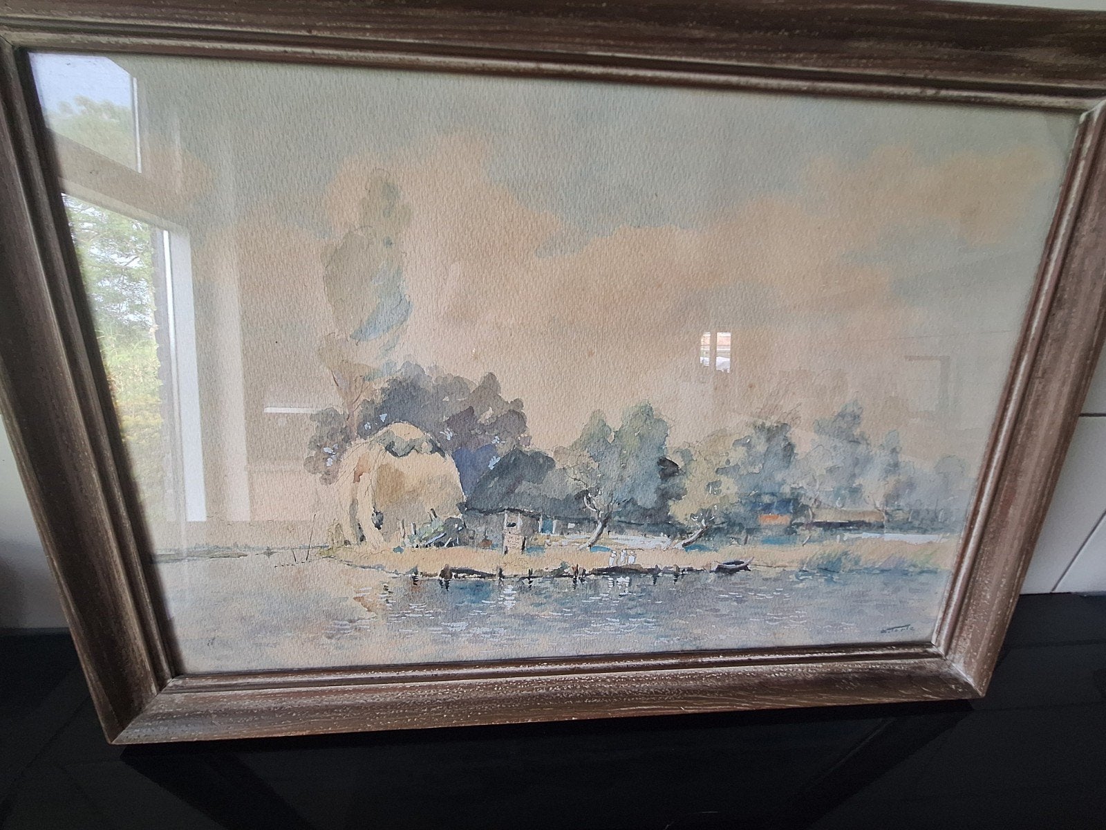 Schilderij Albert Torie - Landschap met water en huisje, Antiek en Kunst, Ophalen