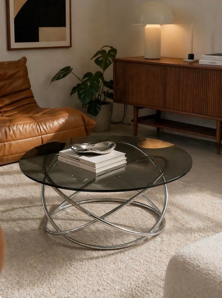 Vintage jaren ‘70 koffietafel – space age – perfecte staat, Ophalen, Rond, 50 tot 100 cm, Zo goed als nieuw