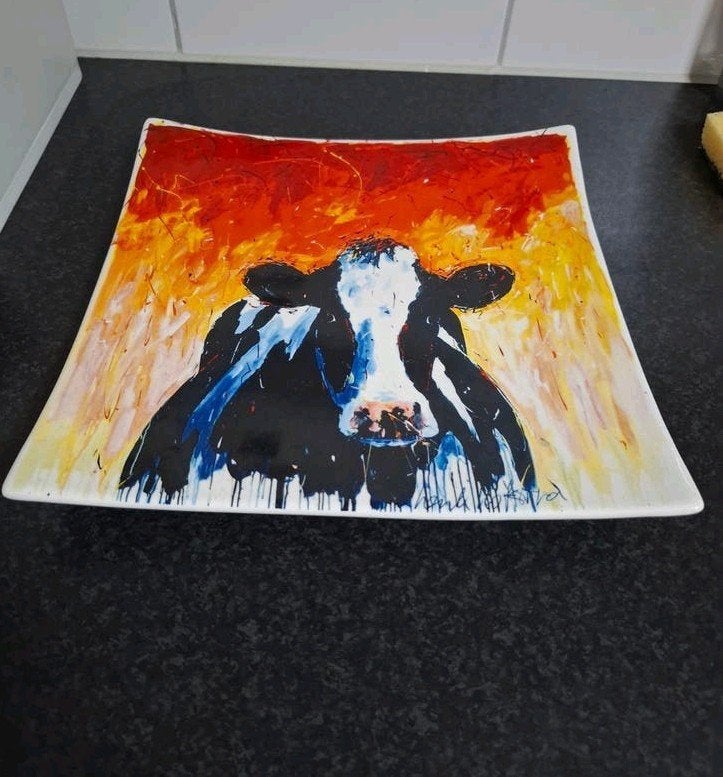 Henk Hofstra Decoratieve schaal met koeienprint - FrieslandF, Ophalen of Verzenden