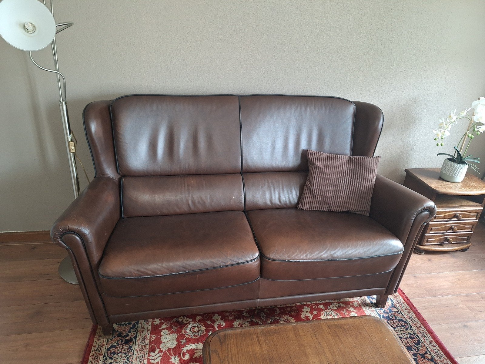 Eiken meubels - leren bankstel, Ophalen, Gebruikt, Minder dan 150 cm