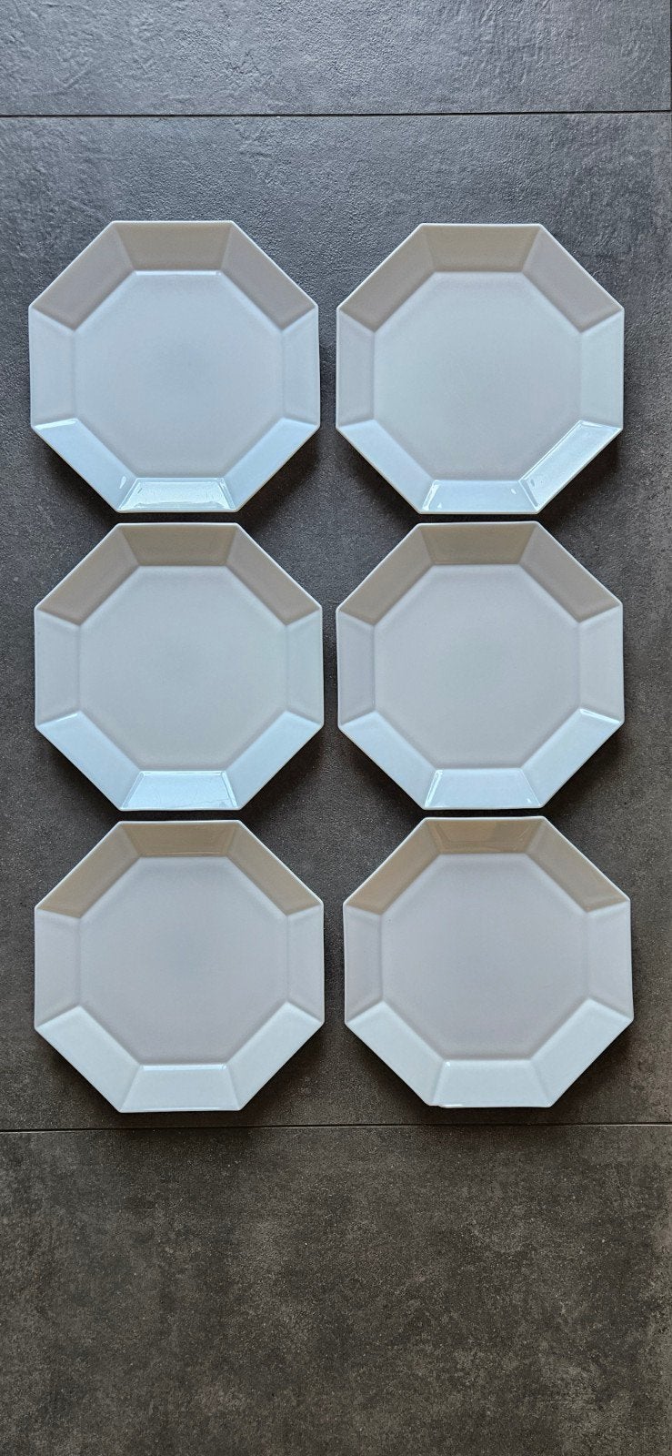 Set van 6 Octime witte achthoekige borden, Gebruikt, Overige merken, Ophalen of Verzenden, Bord(en)