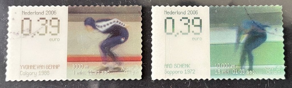 Postzegels Ndl schaatsers Gennip/Ard Schenk bewegend beeld, Ophalen of Verzenden, Na 1940, Gestempeld
