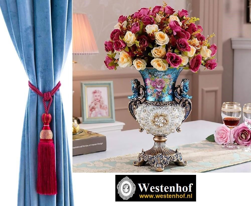 2x Groot gordijn kwasten / embrasses klassiek rood met goud, Minder dan 50 cm, Verzenden, Klassiek, Nieuw