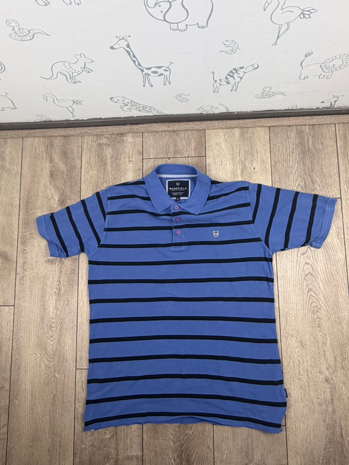 Basefield blauwe polo met zwarte strepen maat L 52, Kleding | Heren, Ophalen of Verzenden, Zo goed als nieuw, Maat 52/54 (L), Blauw