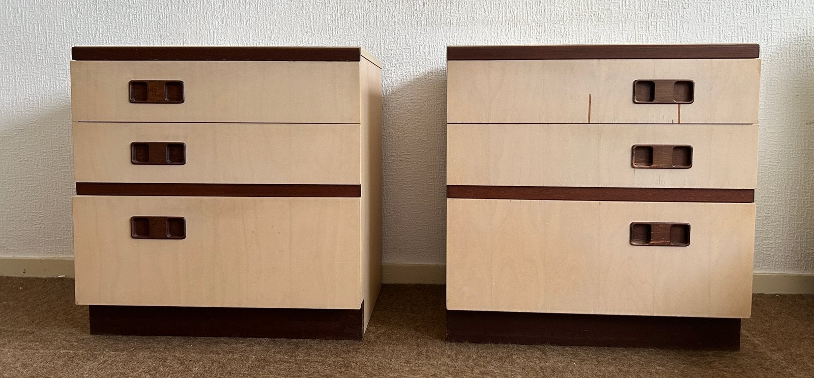 Twee vintage 70s nachtkastjes, Huis en Inrichting, Ophalen, Gebruikt, Minder dan 45 cm, 55 tot 70 cm