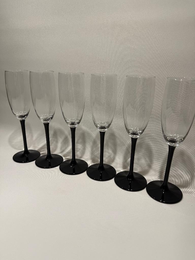 6x vintage champagneglazen Luminarc France Onyx/Domino, Ophalen of Verzenden