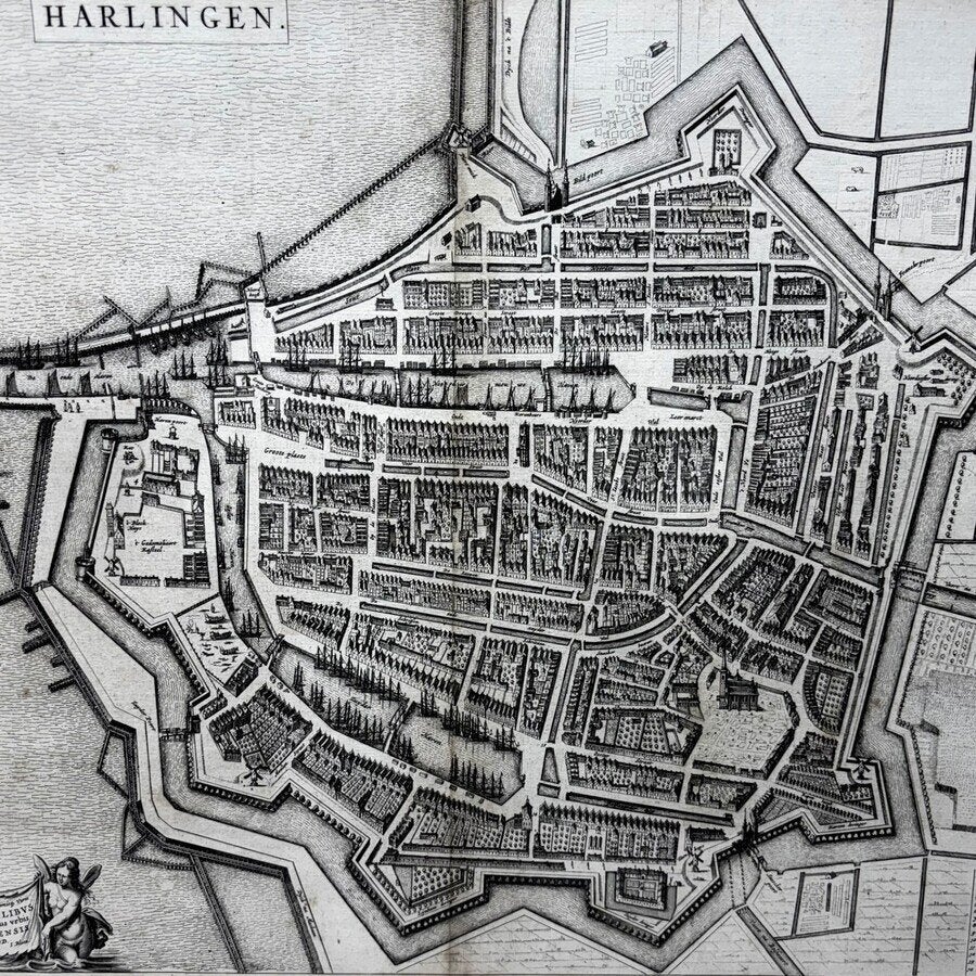 17e eeuwse kaart Harlingen, Bleau, Boeken, Gelezen, Ophalen of Verzenden, Landkaart, 1800 tot 2000