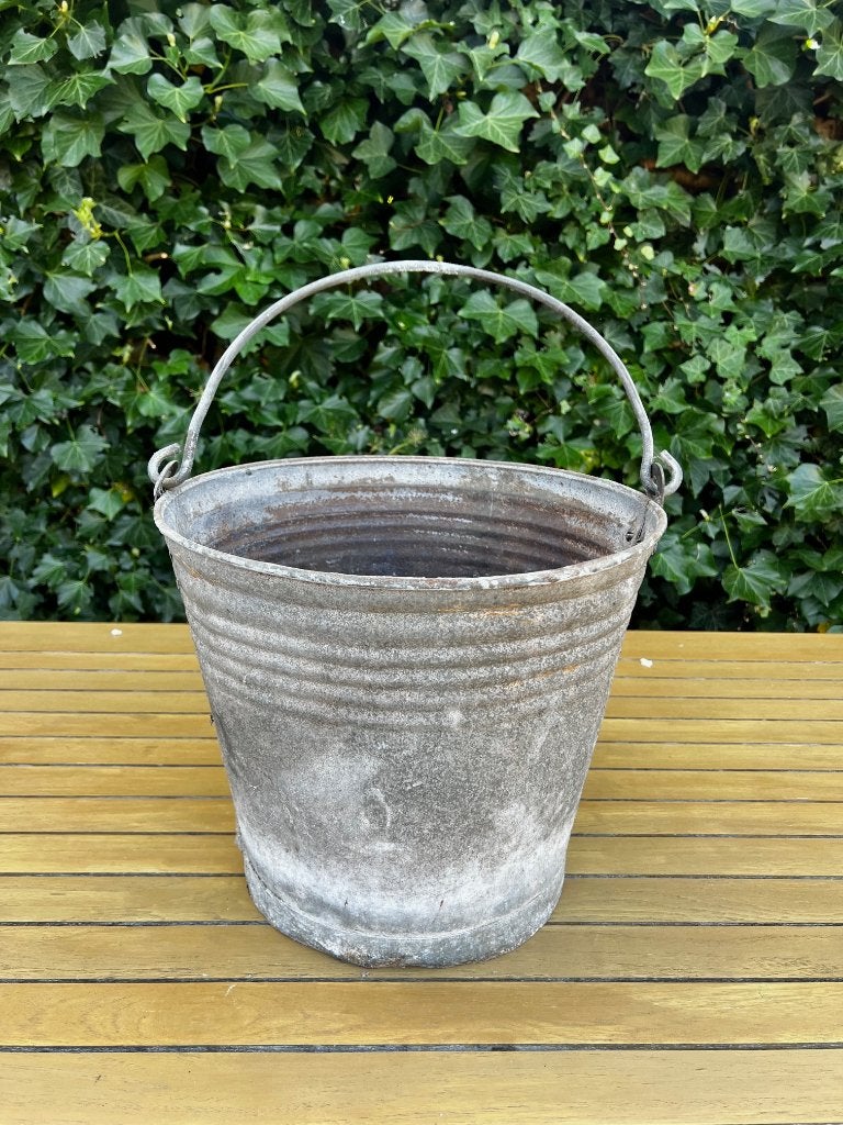 Antieke Zinken Emmer (H30 cm), Ophalen of Verzenden, Gebruikt, Zink, Met handgreep