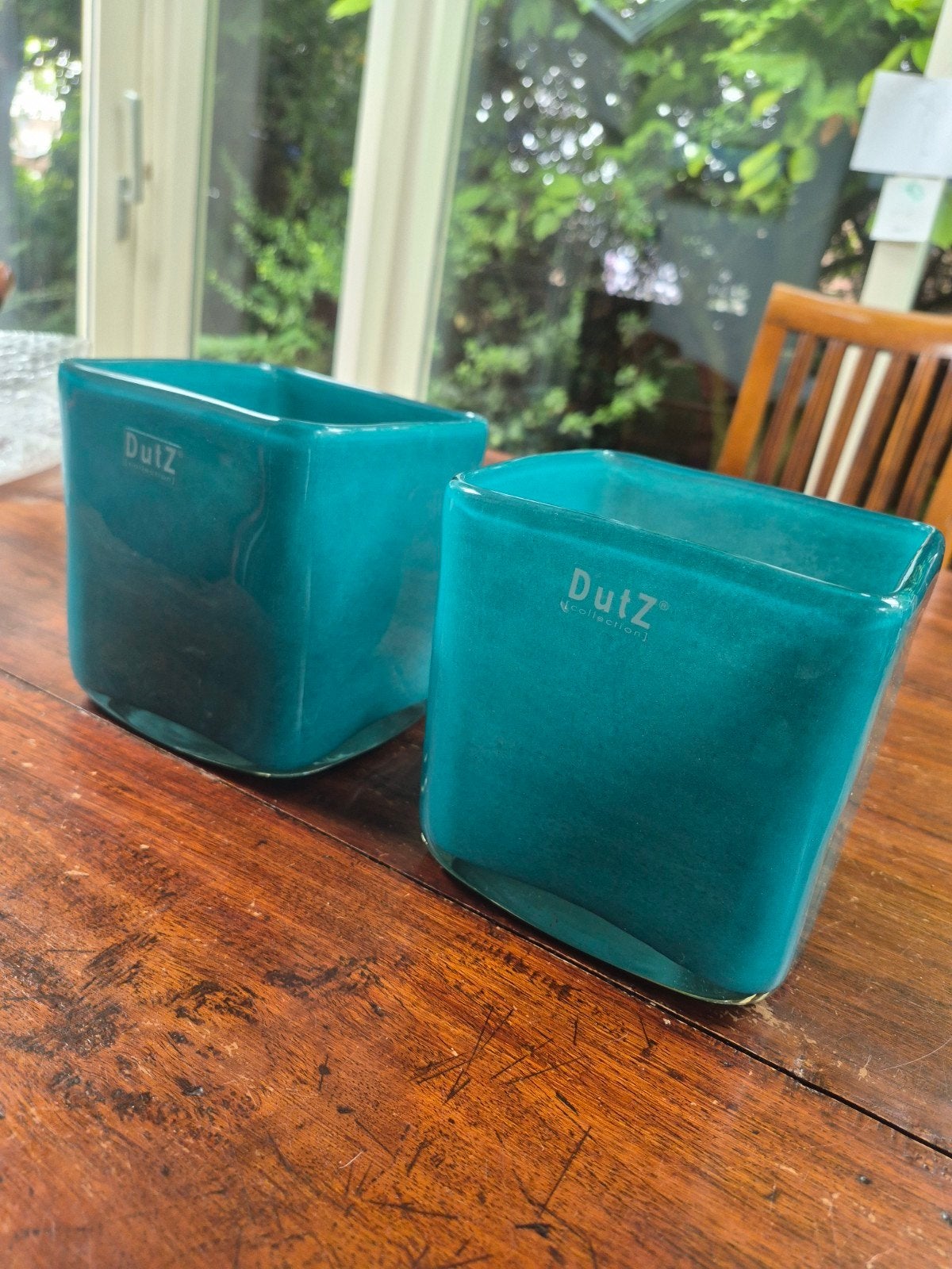 DutZ Collection Twee Vazen/Bloempotten in Turkoois, Ophalen of Verzenden, Nieuw, Blauw, Glas