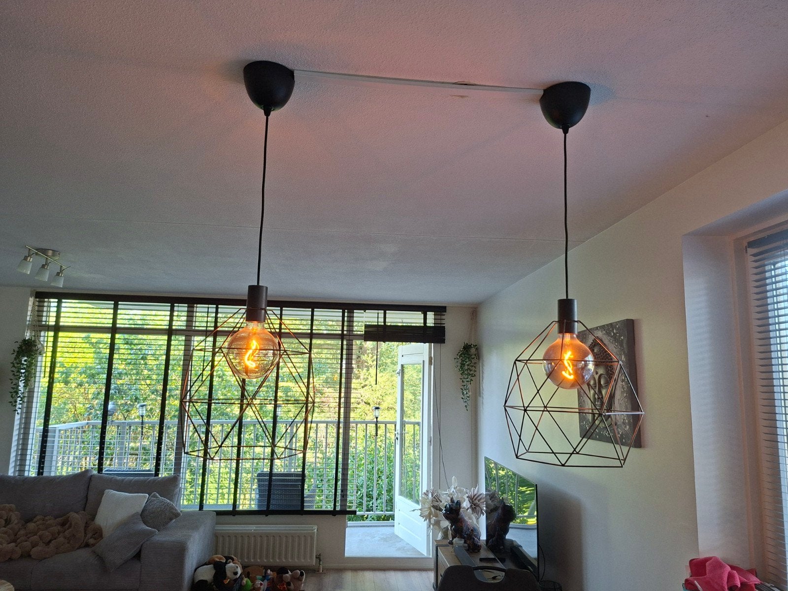 2x IKEA Hanglampen Zwart Metaal - Geometrisch Design, Huis en Inrichting, Ophalen, E27 (groot), Zo goed als nieuw, Metaal