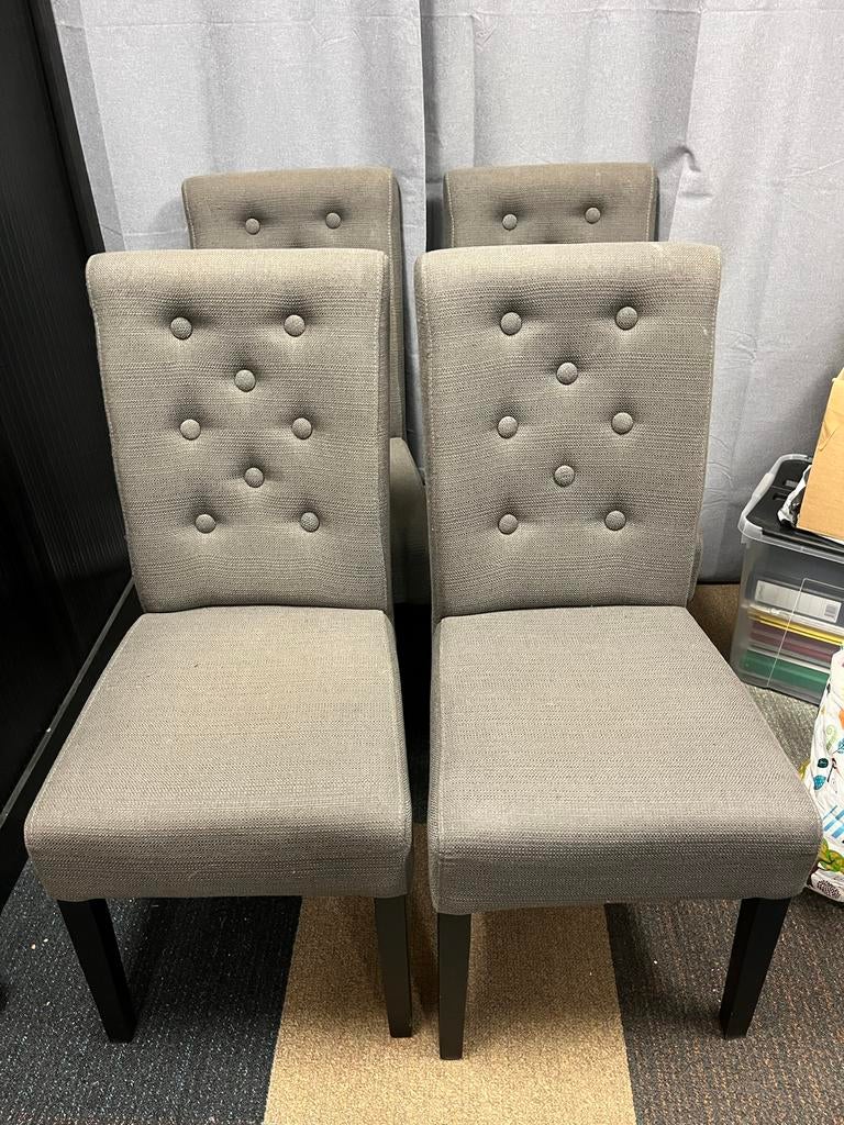 Set van 4 gecapitonneerde grijze eetkamerstoelen, Ophalen, Gebruikt, Vier, Stof