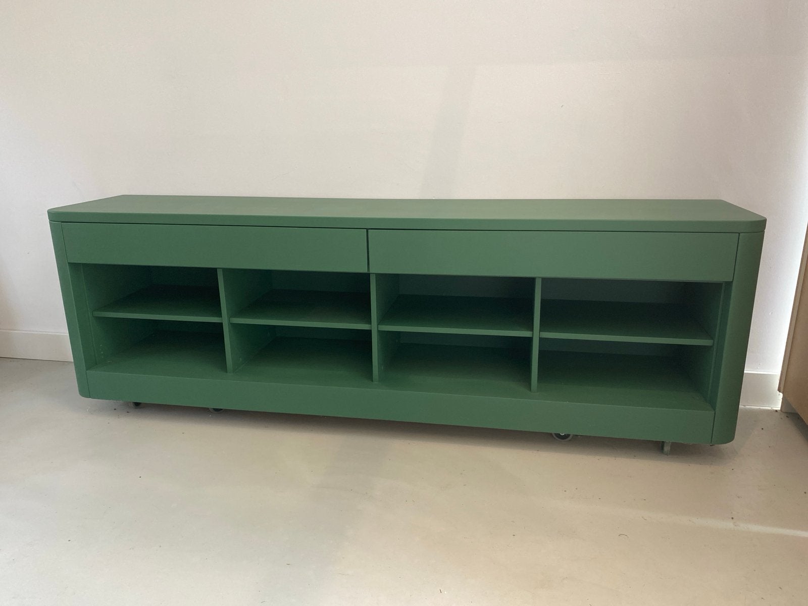 Upcycled Groene Retro Kast / dressoir met Ronde Hoeken, Ophalen, Gebruikt, 200 cm of meer, Met lade(s)
