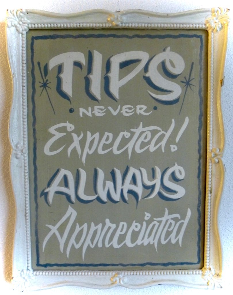 Handgeschilderd bord / schilderij / tattoo / fooi / sign, Tekstbord, Ingelijst, 26 cm, 20 cm