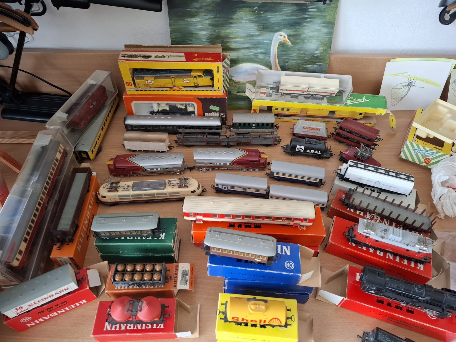 Grote modeltreinset – 8 locs, rails, wissels, huizen, Ophalen, Gelijkstroom, Fleischmann, Rails