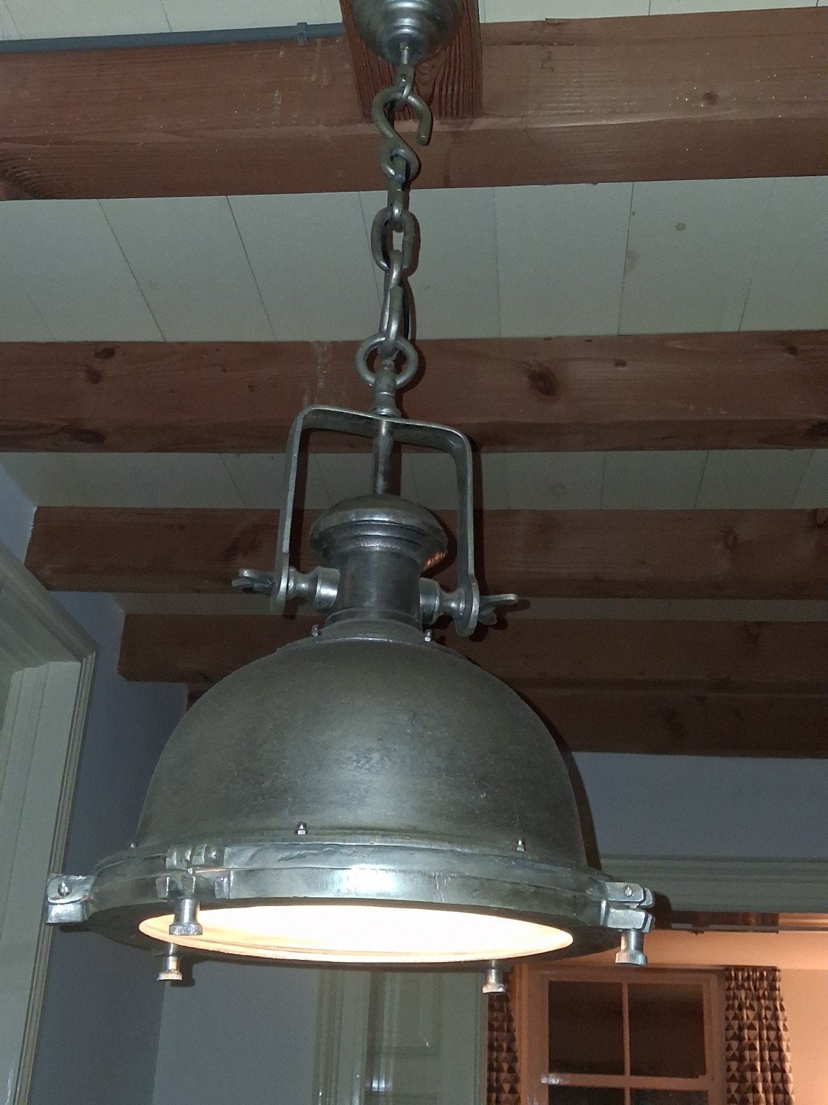 Industriële grote hanglamp, scheepslamp,, Huis en Inrichting, Ophalen, Zo goed als nieuw, Metaal, Industrieel, Robuust, Modern