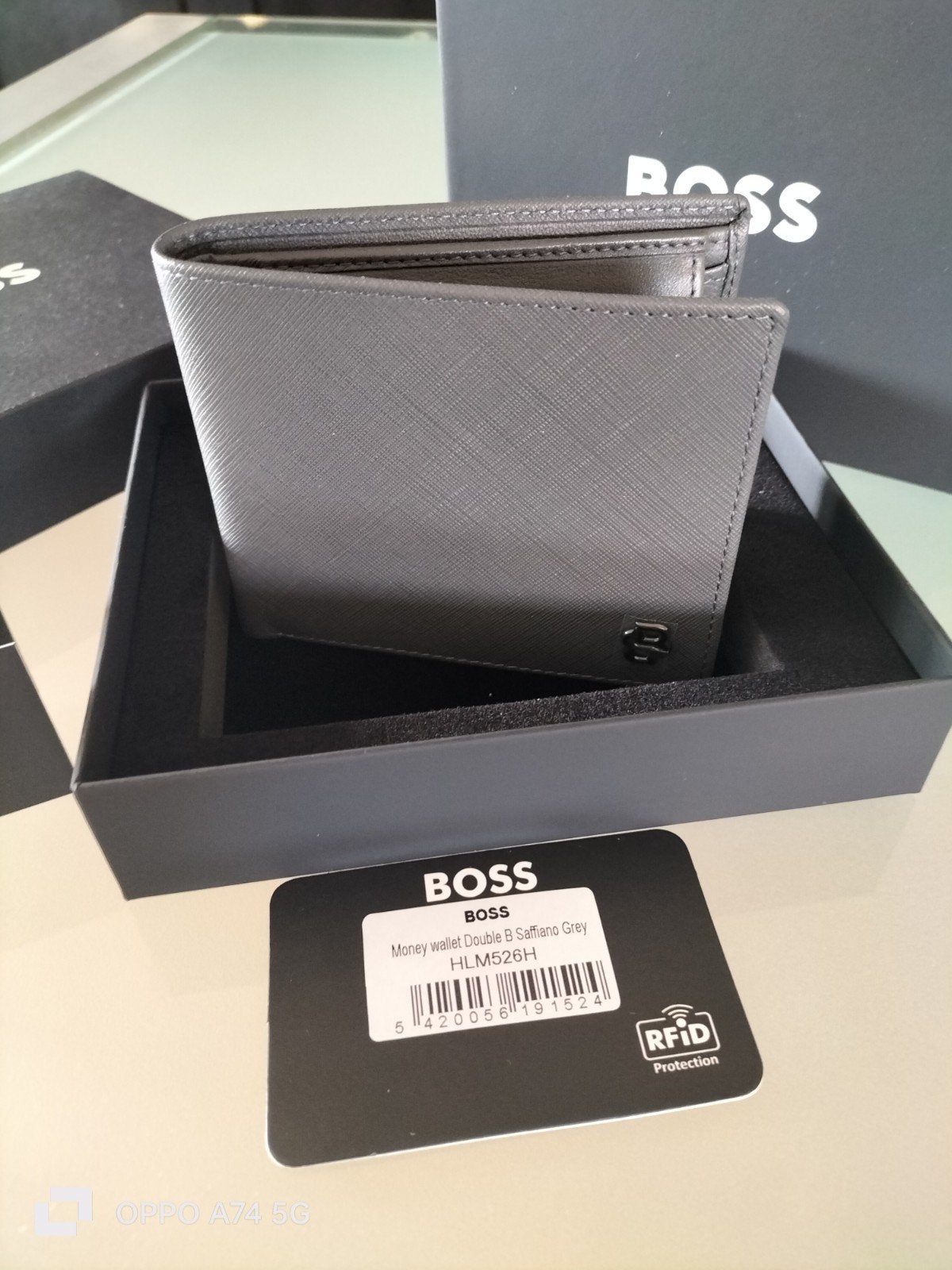 Hugo BOSS Portemonnee Double B Saffiano Grijs RFID, Ophalen of Verzenden, Nieuw, Grijs, Overige merken