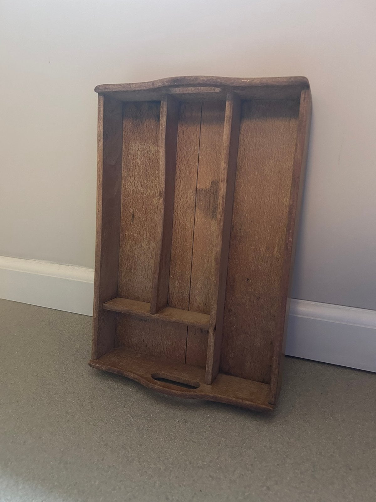 Unieke vintage houten organizer / bestekbak met handvatten, Ophalen of Verzenden