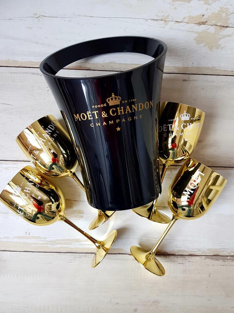 Moet&Chandon Champagne Koeler incl 4 Gouden Glazen, Ophalen of Verzenden, Nieuw, Overige typen