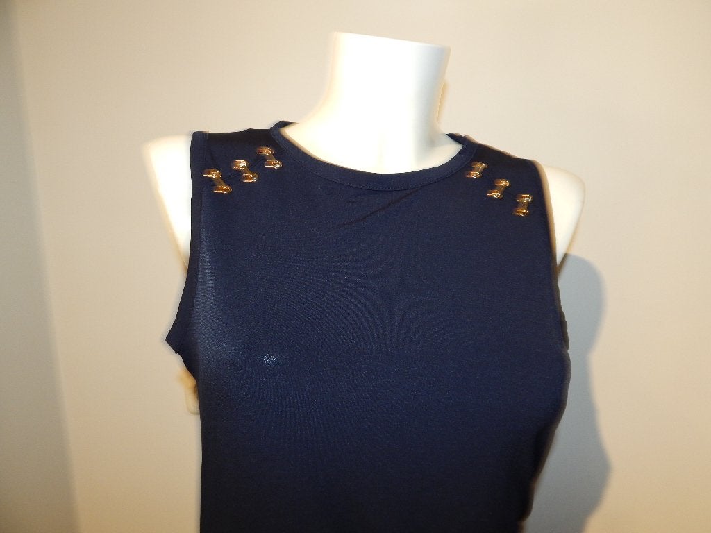 Michael Kors donker blauwe stretch jurk gouden schakels M, Maat 38/40 (M), Michael Kors, Zo goed als nieuw, Knielengte