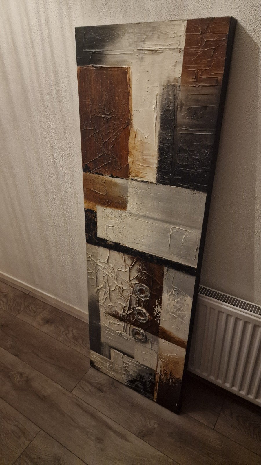 Abstract schilderij bruin, wit, zwart - modern kunstwerk, Ophalen