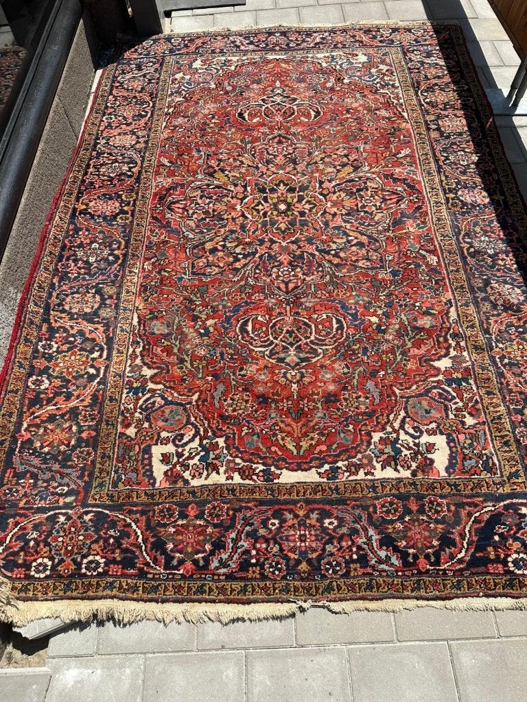 Prachtig Heriz tapijt 380290cm– krachtig geometrisch design, Wol, 200 cm of meer, Ophalen of Verzenden, Zo goed als nieuw