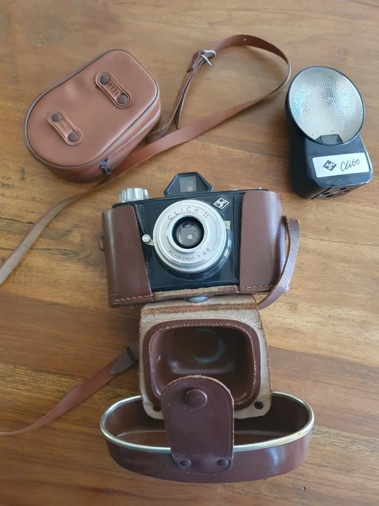 Vintage Agfa Click-II fototoestel met Agfa Clibo flitser, Ophalen of Verzenden, Gebruikt, Compact, Overige Merken